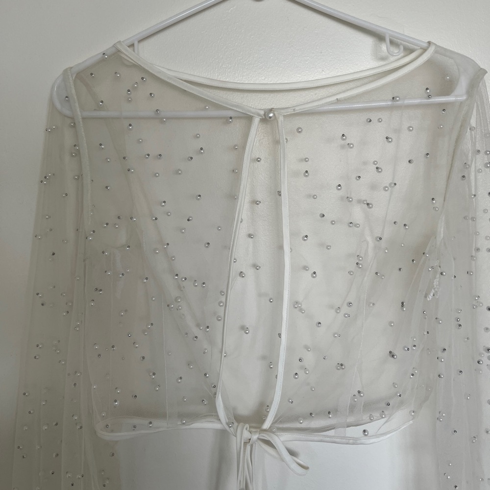 David’s Bridal - Pearl Tulle long sleeve (size small)